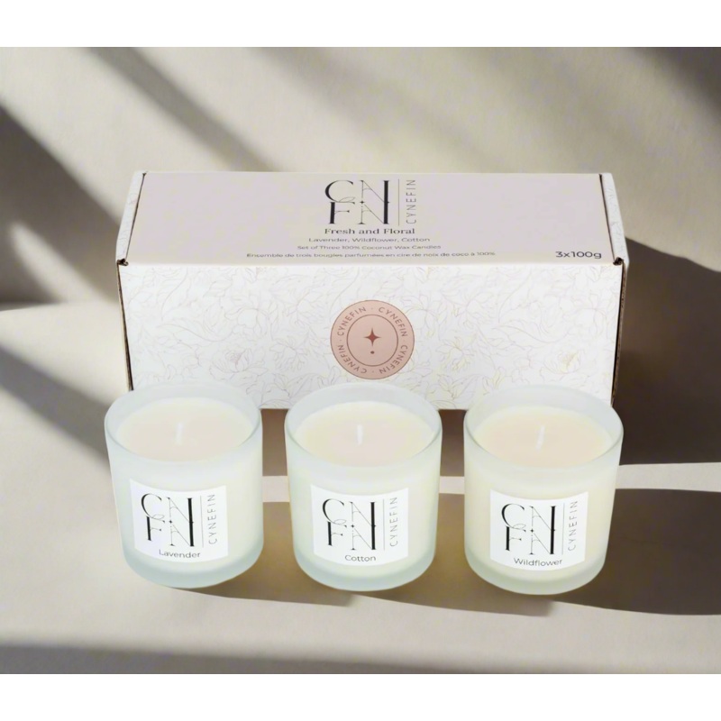 CFNN Fresh & Floral Scented Candle Gift Set  100% Coconut Wax -3 x 100g