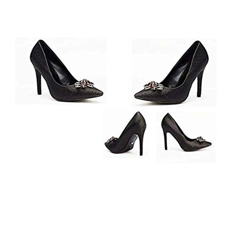 Ladies Black Shimmer & Diamante Crystal Detail Court Shoes in Size UK 3/ EU36
