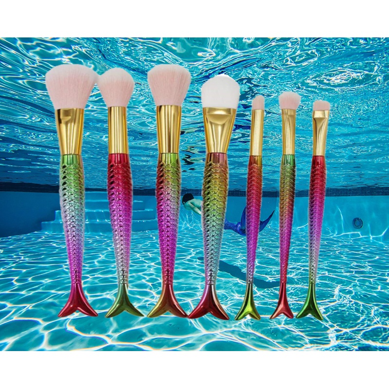 Glamza 7pc Mermaid Makeup Brush Set  Wide Fin and Big Fin  Free UK Delivery Big Fan