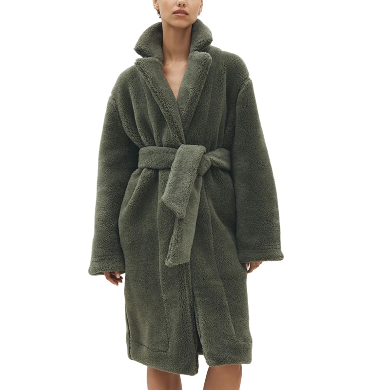 Merino Knit Fleece Bath Robe – Unisex – Olive Grove – XL