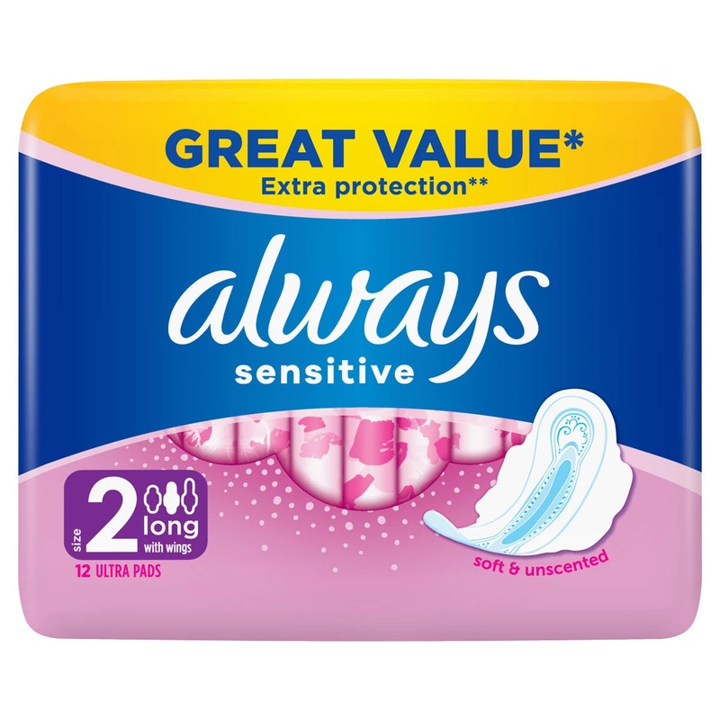 Sensitive Long Ultra (Size 2) Sanitary Towels Wings 12 pads