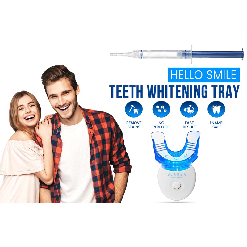 Glamza ‘Hello Smile’ Teeth Whitening Kit  3ml or 10ml Non-Peroxide Gel  Free UK Postage Hello Smile + 3ml Gel