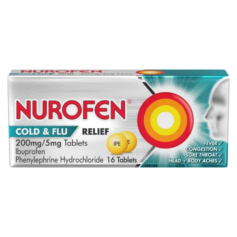 Cold & Flu Relief 200mg Ibuprofen / 5mg Phenylephrine Hydrochloride 16 tablets