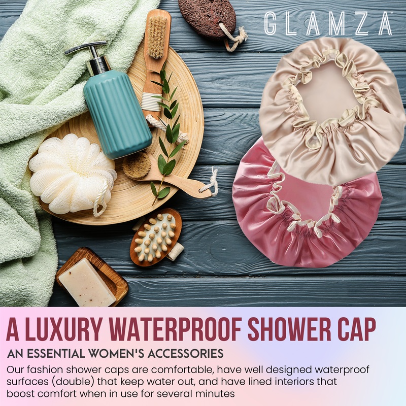Glamza Luxury Shower Caps  Stylish, Comfortable & Waterproof Gold