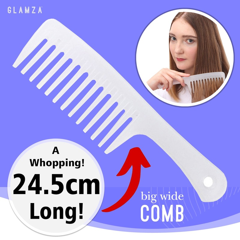 Glamza Big Wide Tooth Comb – Black or White Black