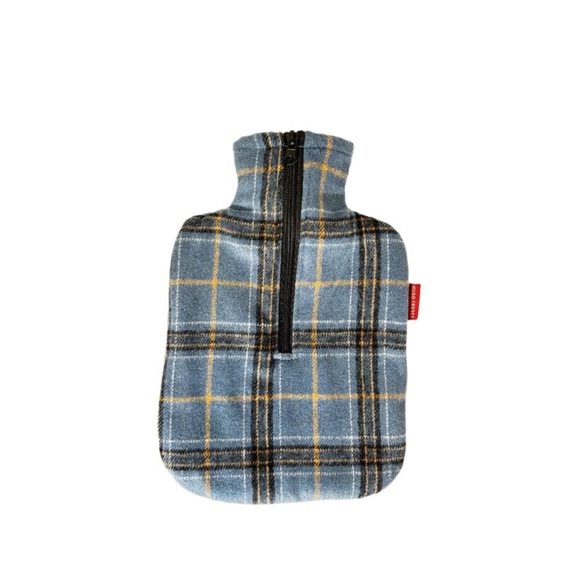 Eco Hot Water Bottle with Blue Tartan