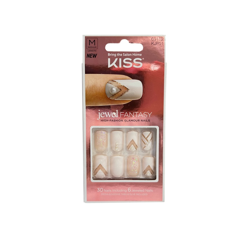 Kiss Jewel Fantasy 30 Medium Nails 69112 White Jewel