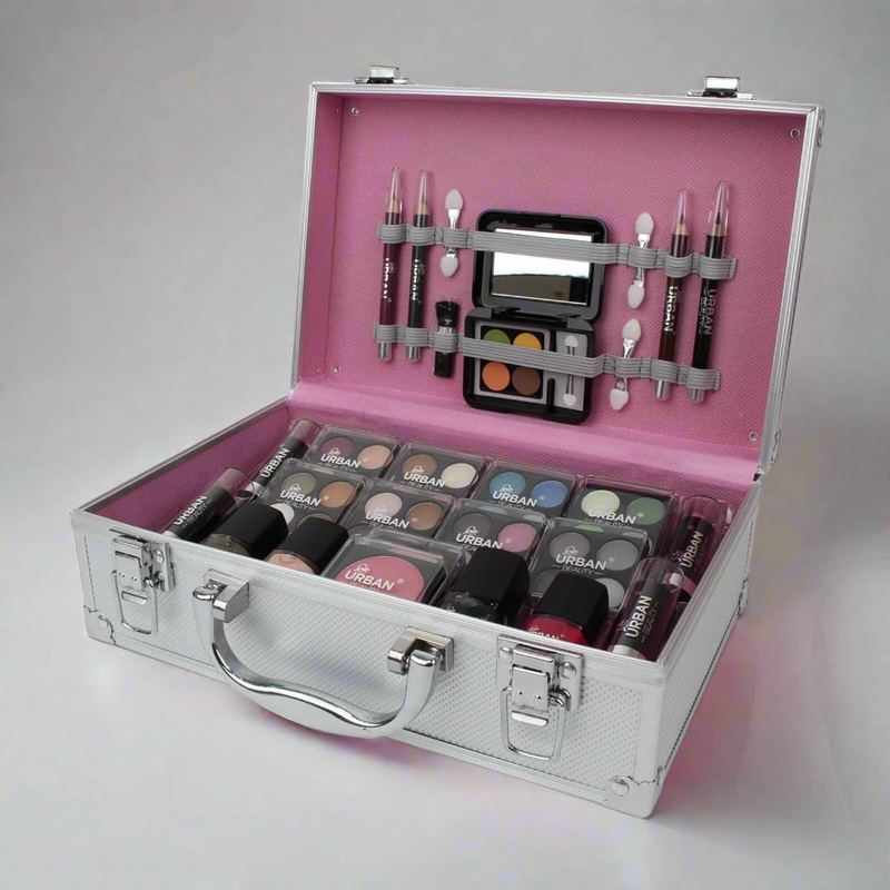 51-Piece Luxury Makeup Vanity Case  Pink Lining | Complete Beauty Set