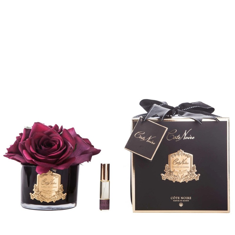 Cote Noire Perfumed Natural Touch Five Roses Carmine Red Gold & Black Glass